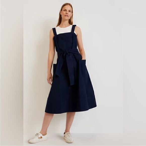 NWT Everlane The Organic Cotton Herringbone Dress in Navy Size XS - Picture 1 of 11